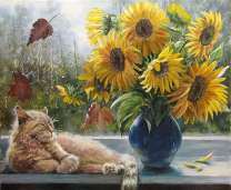 Без бренда «Подсолнухи в синей вазе возле кота» в Туле