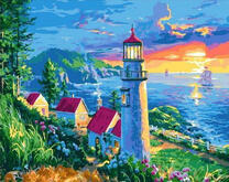 Пейзаж с маяком у моря