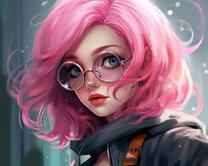 Девушка с розовыми волосами в очках