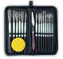 Без бренда «Коробка 50 шт.: Набор кистей для рисования в чехле, премиум набор (15 нейлоновых кистей, 1 мастихин) белые» в Туле