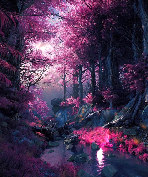 Картина по номерам 40x50 Ручей в ночном красочном лесу