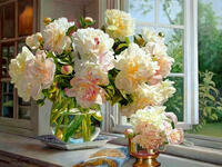Без бренда «Ваза с букетом белых пионов у окна» в Туле
