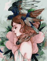 Без бренда «Девушка с большим цветком и птицы» в Туле в интернет-магазине  Без бренда «Девушка с большим цветком и птицы» в Туле