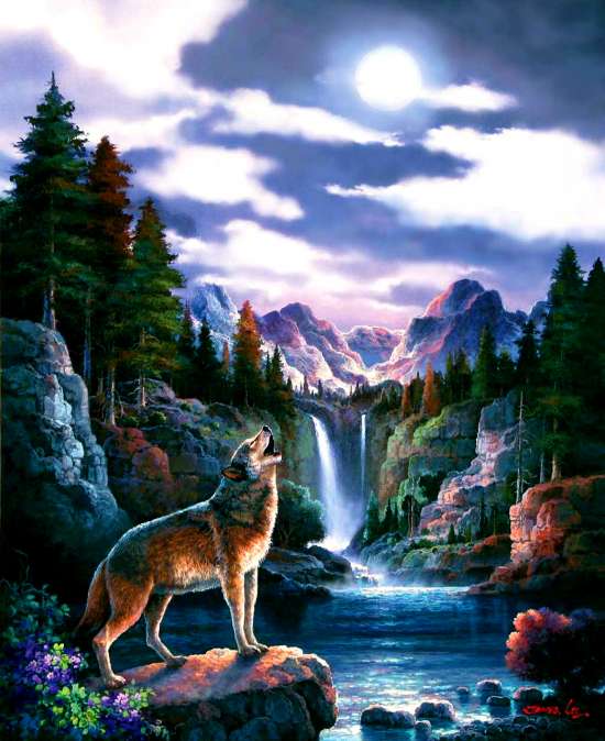 Картина по номерам 40x50 Волчий вой у водопада