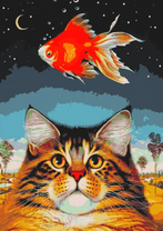 Кот с мечтами о золотой рыбке