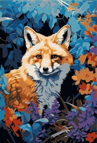 Рыжая лисица в цветах