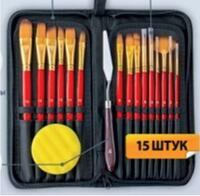 Без бренда «Коробка 50 шт.: Набор кистей для рисования в чехле, премиум набор (15 нейлоновых кистей, 1 мастихин) красные» в Туле