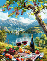 Без бренда «Винный натюрморт с бокалами, бутылкой вина, фруктами и ягодами» в Туле