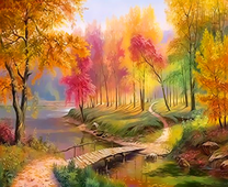 Небольшой мостик через реку в осеннем парке