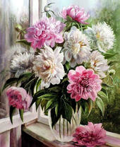 Без бренда «Пионы в прозрачной вазе у окна» в Туле